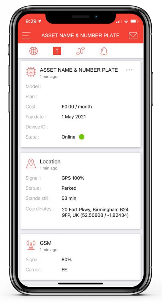 commercial fleet tracking asset name and number plate